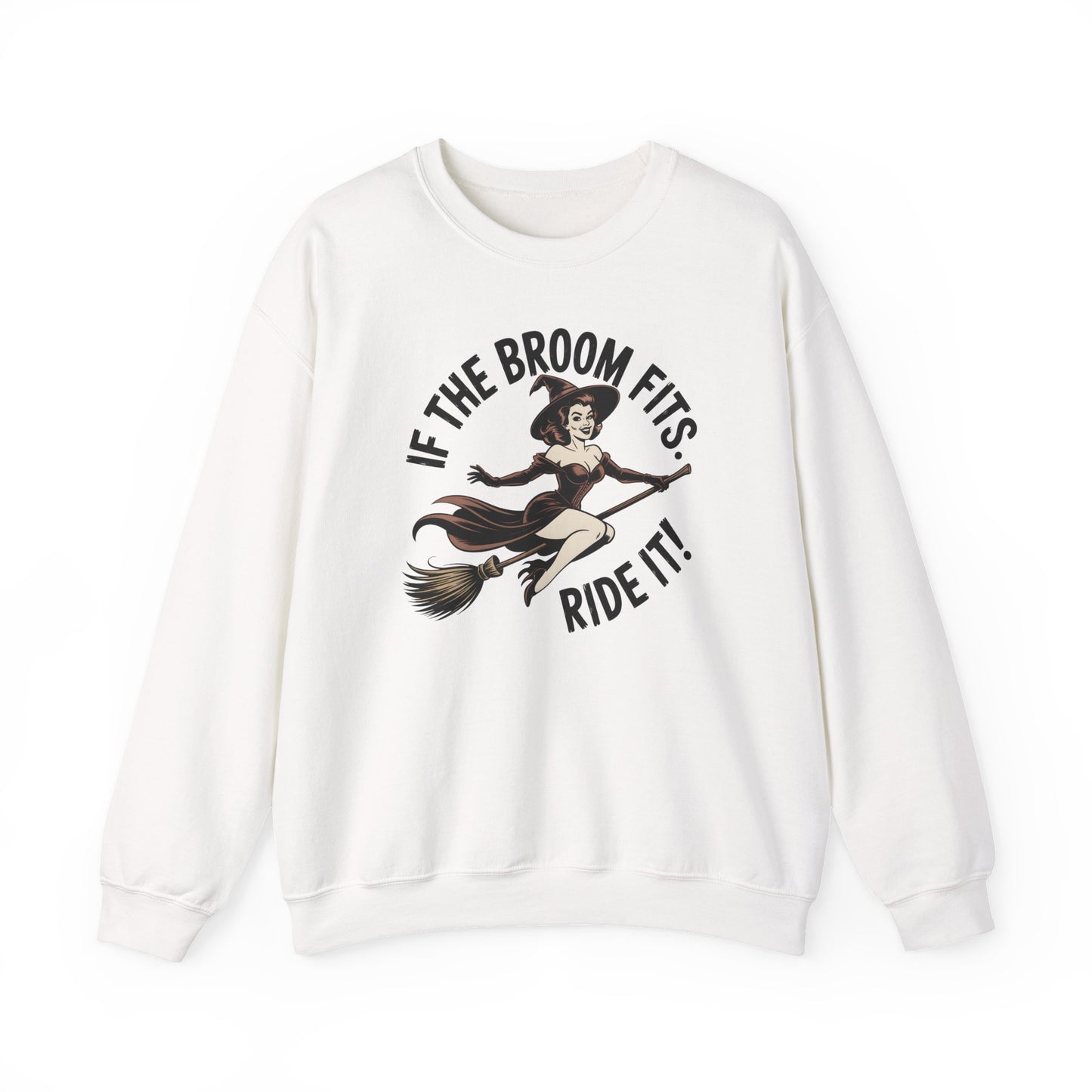 Witchy Crewneck Sweatshirt - If the Broom Fits, Ride It! Halloween Apparel, Cozy Gift, Unisex Sweater, Perfect for Fall