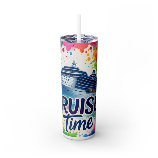 Cruise Time Skinny Tumbler with Straw, 20oz, Fun Vacation Drinkware, Travel Mug for Cruise Lovers, Tropical Travel Gift, Summer Fun Cup