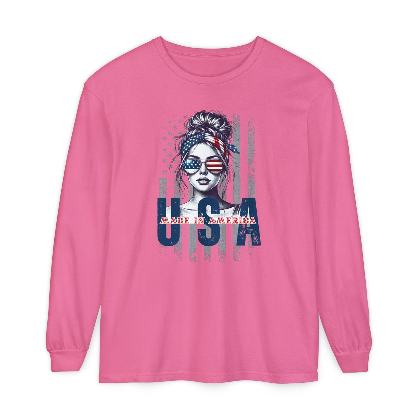 USA Themed Long Sleeve T-Shirt - Made in America, Patriotic Apparel, Independence Day Shirt, Americana Fashion, Unisex Casual Wear