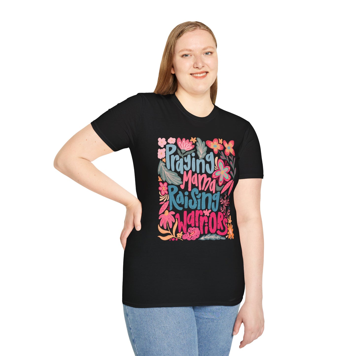 Praying Mama Raising Warriors T-Shirt | Unisex Softstyle Tee for Moms