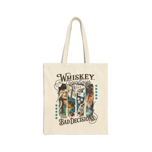 Whiskey Tote Bag - Bad Decisions Cotton Canvas Carryall, Perfect for Beach Trips, Shopping, Festivals, Eco-Friendly Gift