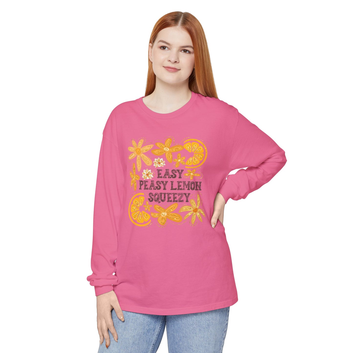 Easy Peasy Lemon Squeezy Long Sleeve T-Shirt, Unisex Apparel, Funny Graphic Tee, Gift for Citrus Lovers, Cozy Casual Wear