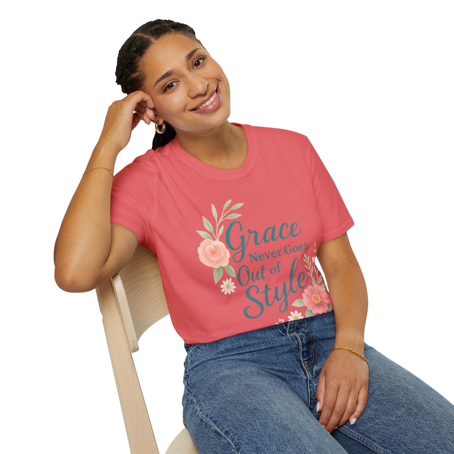 Grace Never Goes Out of Style - Floral Quote T-Shirt