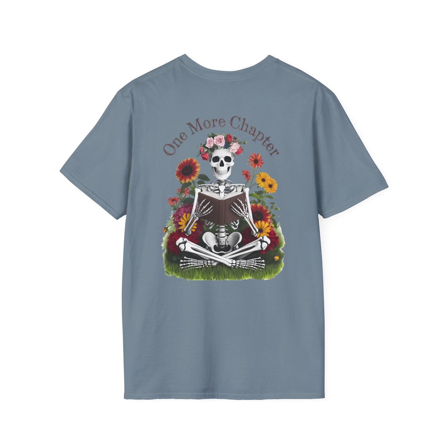 'One More Chapter' Skeleton Design for Book Lovers