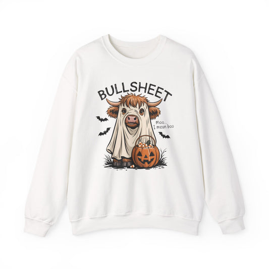 Halloween Cow Sweatshirt, Funny Ghost Cow Crewneck, Bullsheets Sweatshirt for Fall, Cozy Halloween Apparel, October Gift