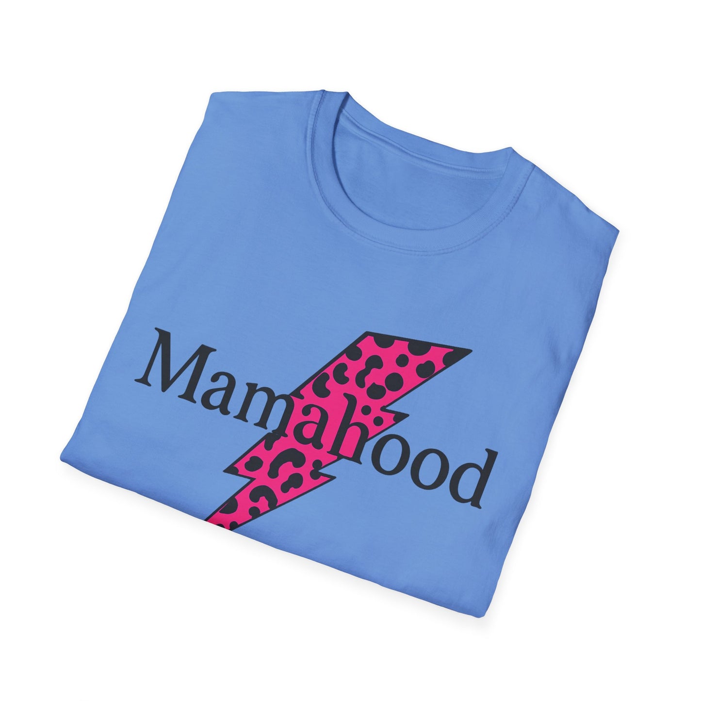 Mamahood Softstyle T-Shirt - Trendy Tee with Pink Lightning and Leopard Print