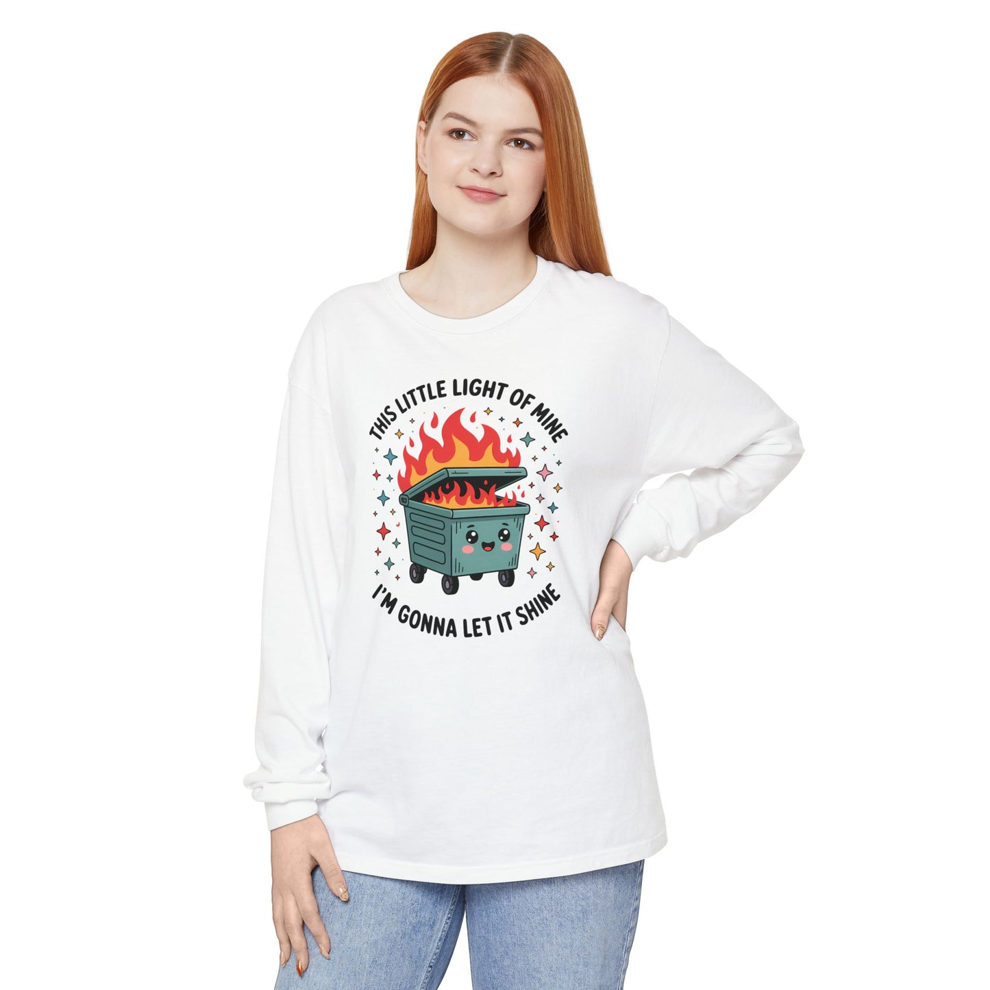 Cute Dumpster Fire Long Sleeve T-Shirt, Graphic Tee for Fun, Quirky Gift, Casual Outfit, Perfect for Summer, Lighthearted Apparel
