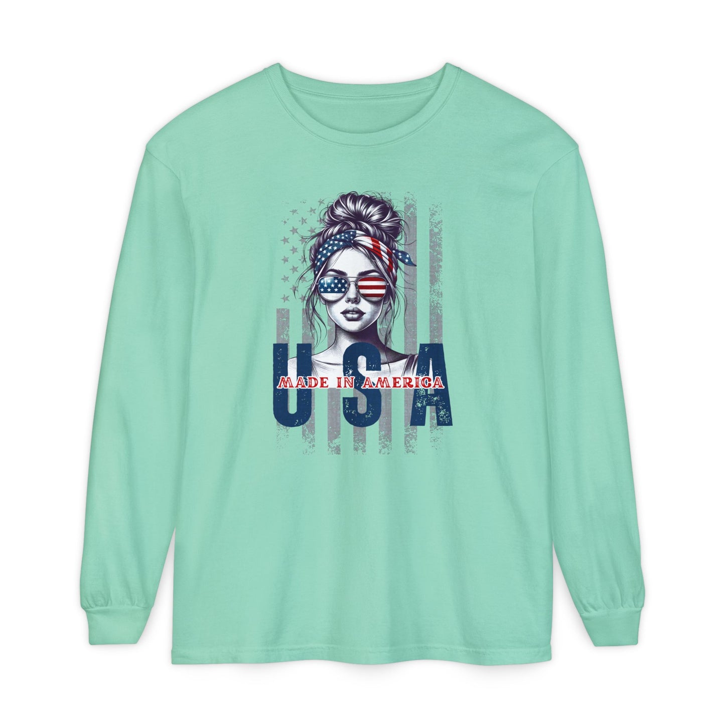 USA Themed Long Sleeve T-Shirt - Made in America, Patriotic Apparel, Independence Day Shirt, Americana Fashion, Unisex Casual Wear