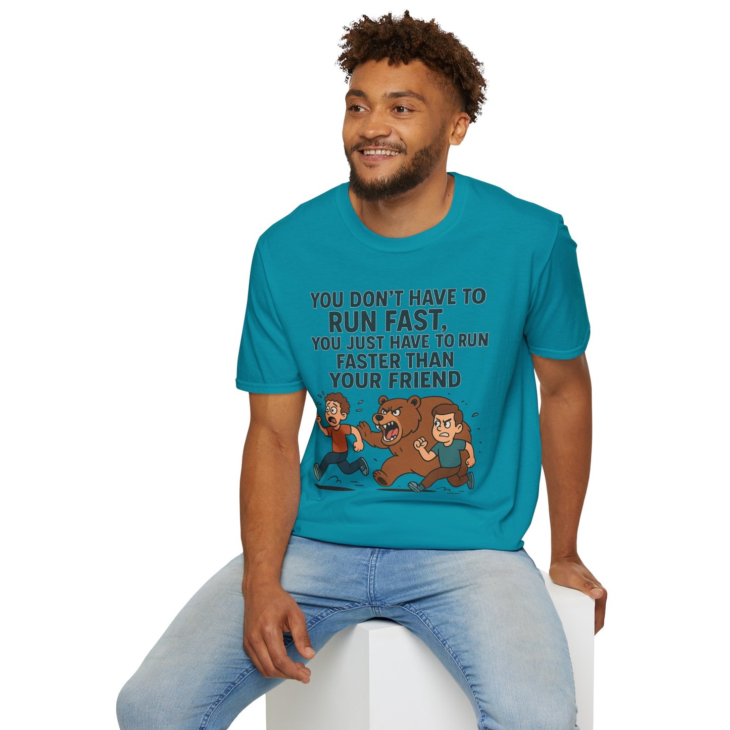 Funny Unisex Softstyle T-Shirt - "Run Faster Than Your Friend" Graphic