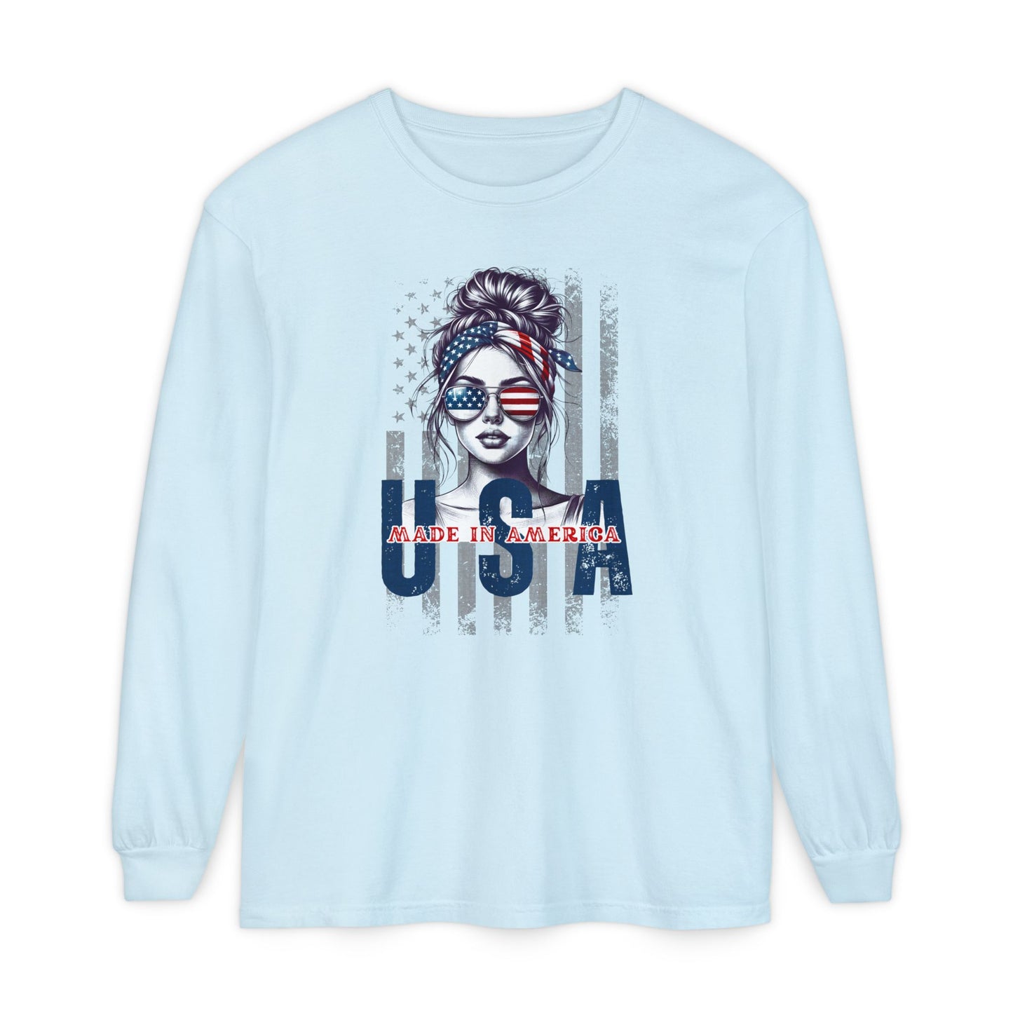 USA Themed Long Sleeve T-Shirt - Made in America, Patriotic Apparel, Independence Day Shirt, Americana Fashion, Unisex Casual Wear