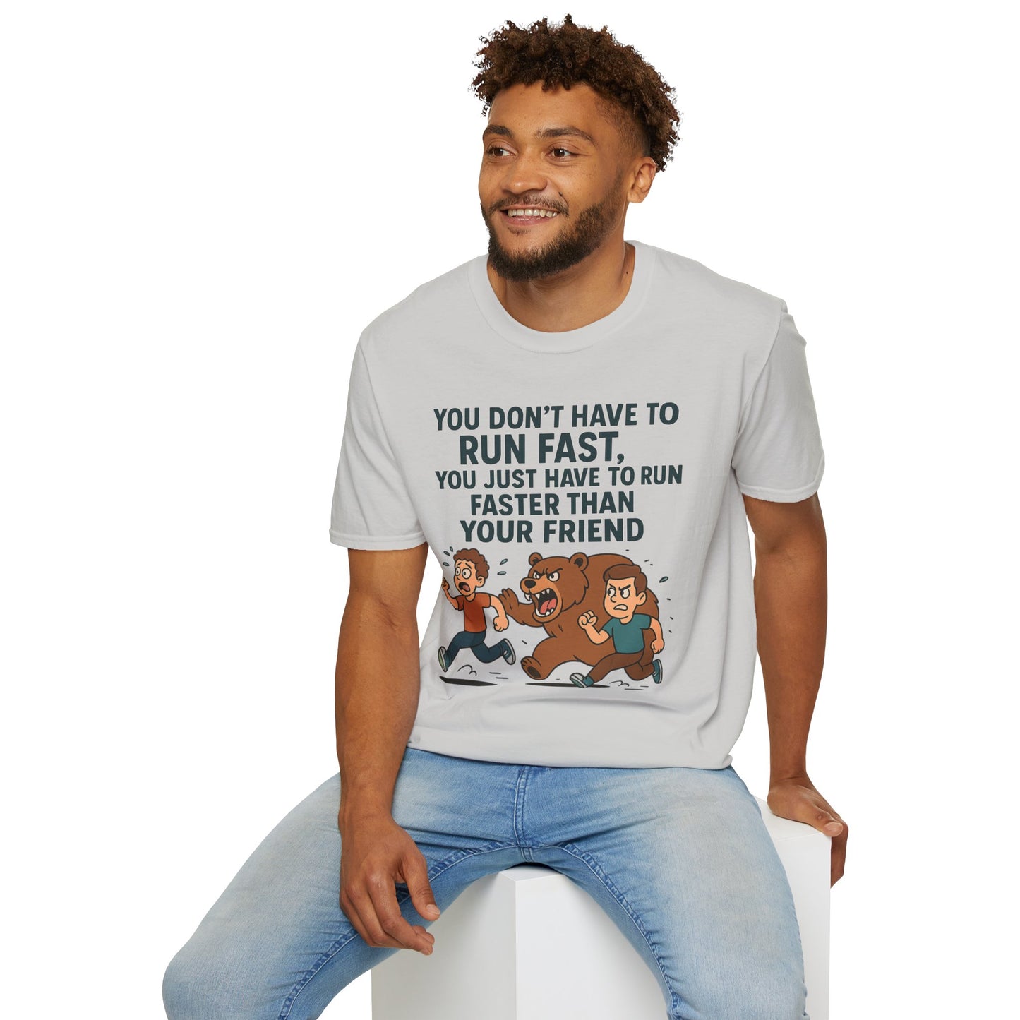 Funny Unisex Softstyle T-Shirt - "Run Faster Than Your Friend" Graphic