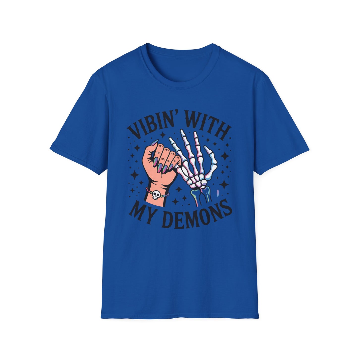 Unisex Skeleton Graphic Tee - Vibin' with My Demons, Trendy Halloween Shirt, Vintage Style Unisex T-Shirt, Casual Everyday Wear, [...]