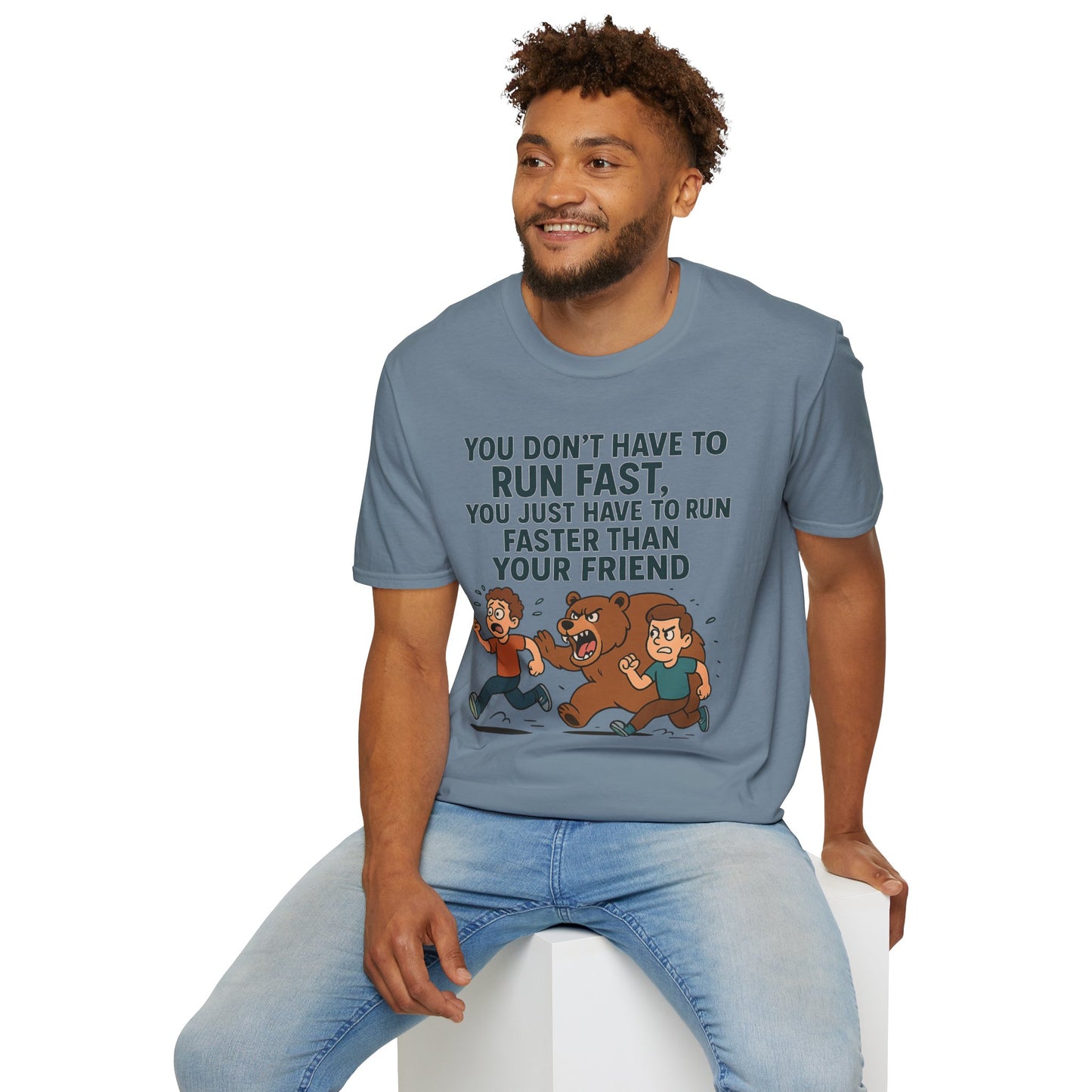Funny Unisex Softstyle T-Shirt - "Run Faster Than Your Friend" Graphic
